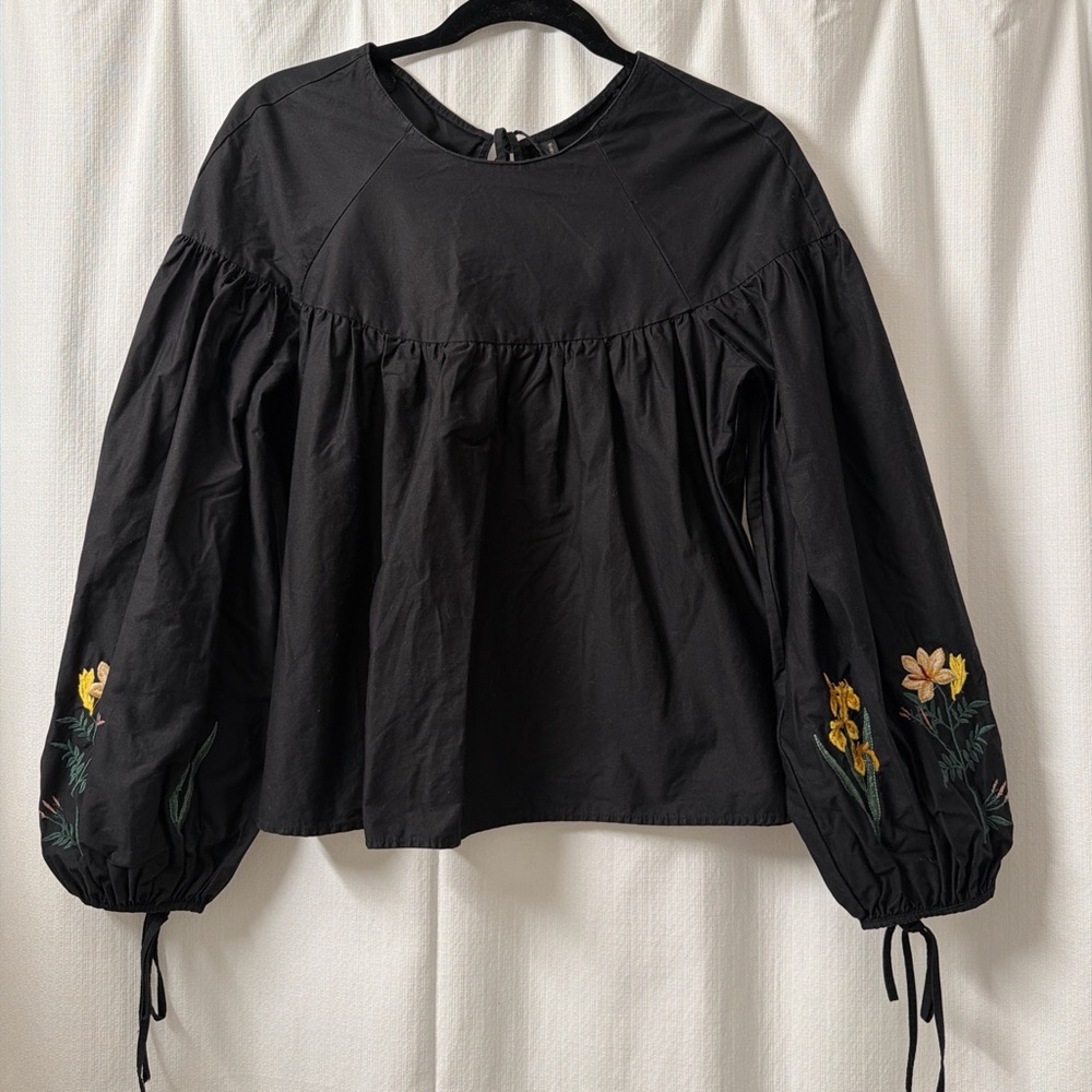 ZARA Trafaluc Collection Embroidered Cotton Peasant Baby Doll Top | Size: S